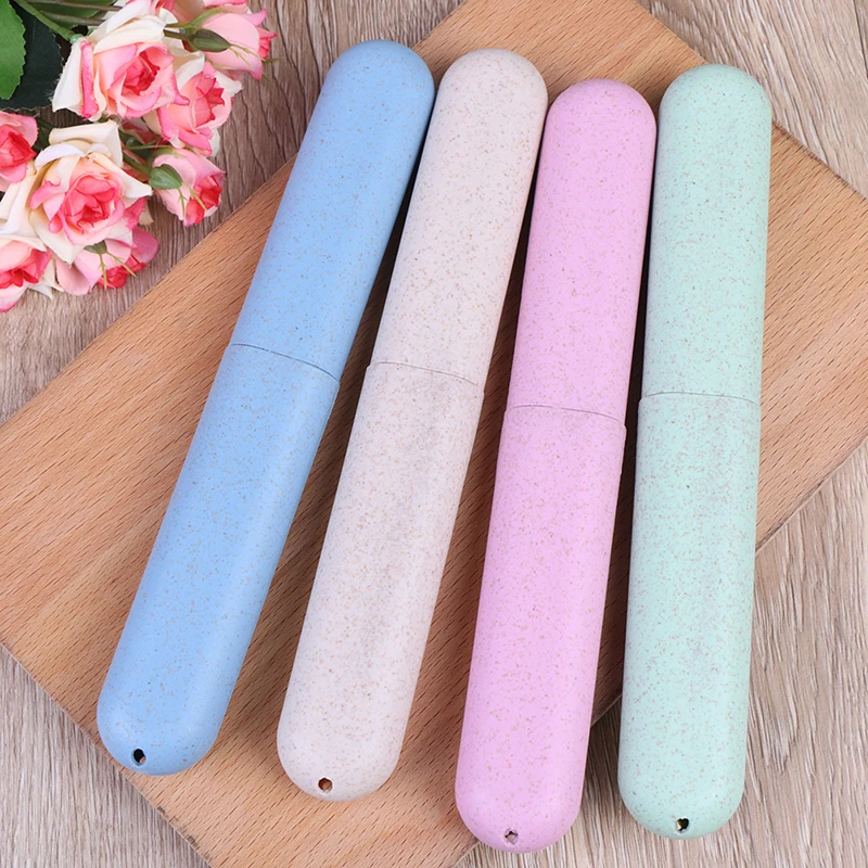 

1 Pc Travel Case Holder Cute Color Box Wheat Straw Tooth Brush Tableware Toothbrush Storage Fork Spoons Protect Container
