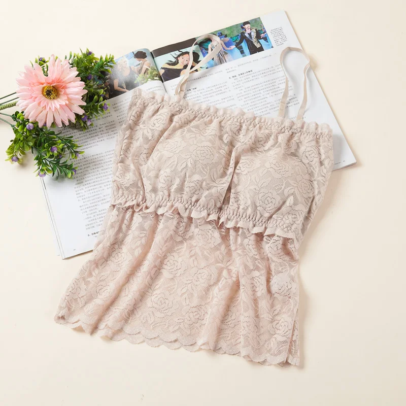 

Leechee Ladies sexy silk sling Lace Splicing vest Long tube top Having a chest Breathable and sweat-absorbing TGB-037