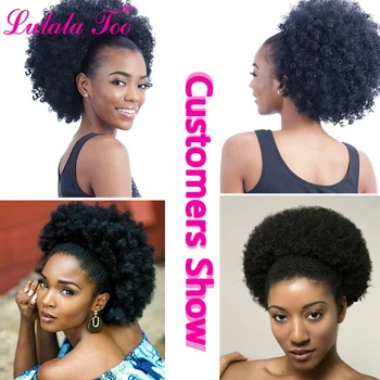 10inch High Puff Afro Curly Wig Ponytail Drawstring Short Afro Kinky Pony Tail Clip in on Synthetic Kinky Curly Hair Bun 6