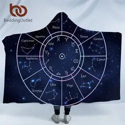 Постельные принадлежности Outlet двенадцать созвездий с капюшоном Одеяло Galaxy Звезды Скорпион шерпа флисовая микрофибра гороскоп синий пледы