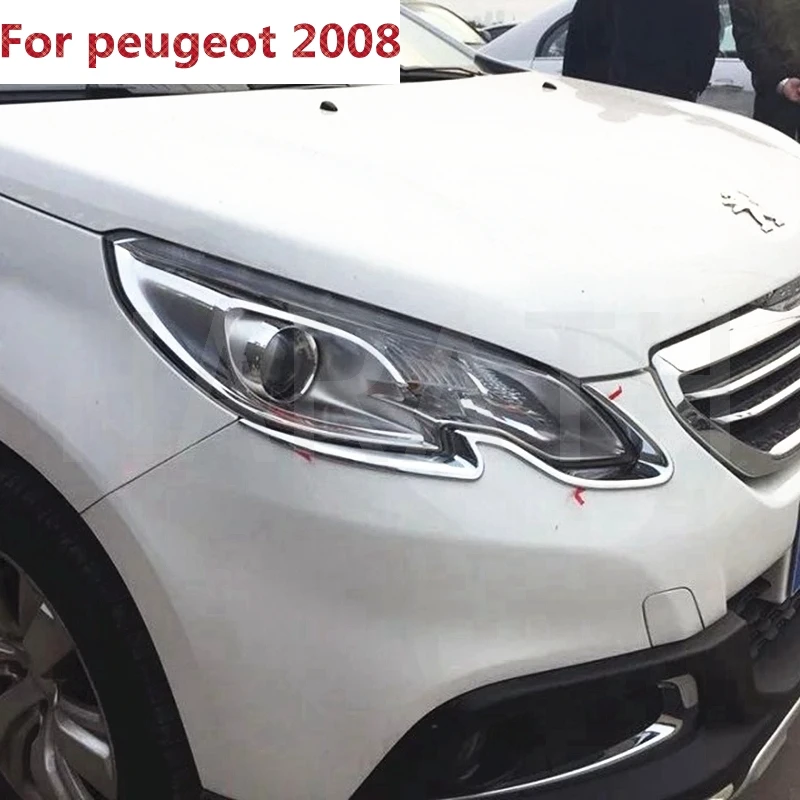 

Car Auto Cover For Peugeot 2008 2013 2014 2015 2016 2017 ABS chrome front head lamp light headlight eyelid eyebrow trim