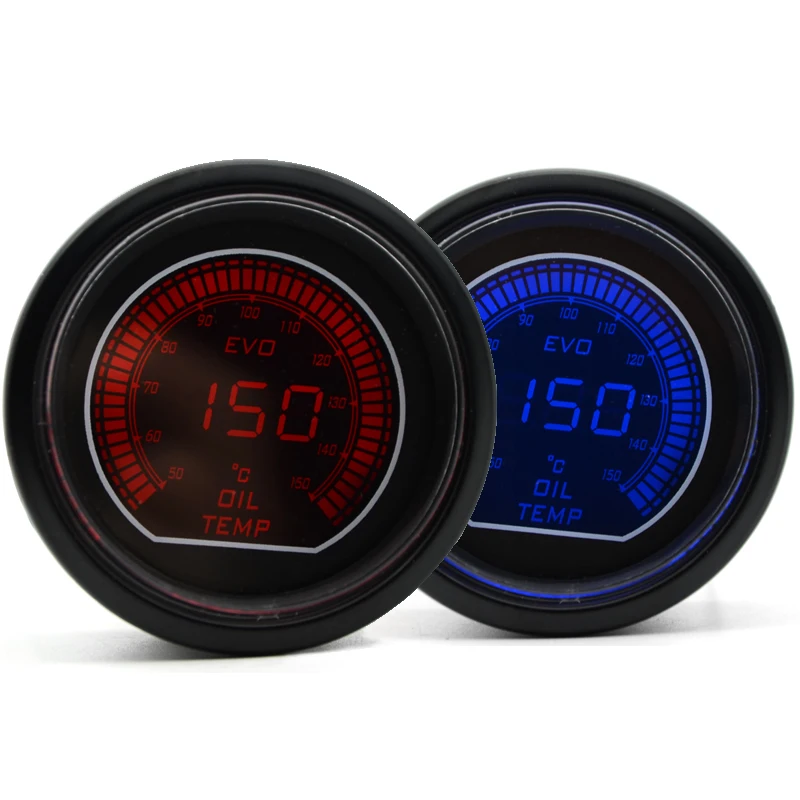 Dragon Gauge Universal 2" 52mm Oil Temprature Gauge Blue/Red Dual Led