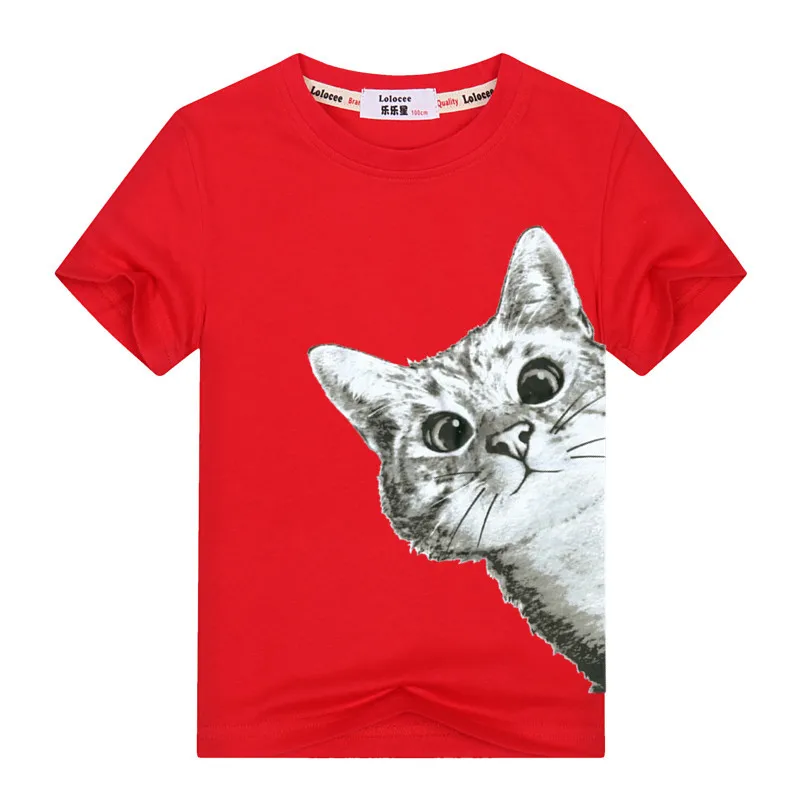 Новая детская одежда в стиле Харадзюку с объемным рисунком, Детская футболка, футболка с длинным рукавом и рисунком милого кота для девочек и мальчиков, топы из хлопка для 3-13 лет - Цвет: red