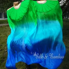 1 пара, 1,1 м* 0,9 м(5"* 35"), зеленый, бирюзовый, голубой, ручная роспись, танец живота, шелковая вуаль для детей, для игр, настоящий струящийся шелк