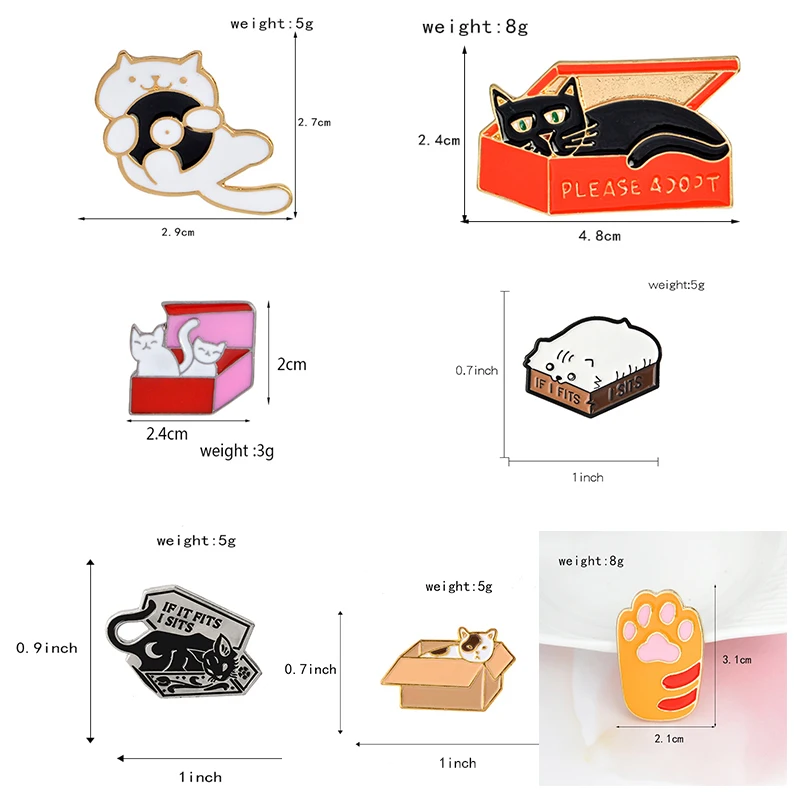 Qihe ювелирные изделия кошка в коробке коллекция булавок лапа кошка печать Броши Кот нагрудные булавки значки с котенком для женщин девушка животное Любовник Ювелирные Изделия