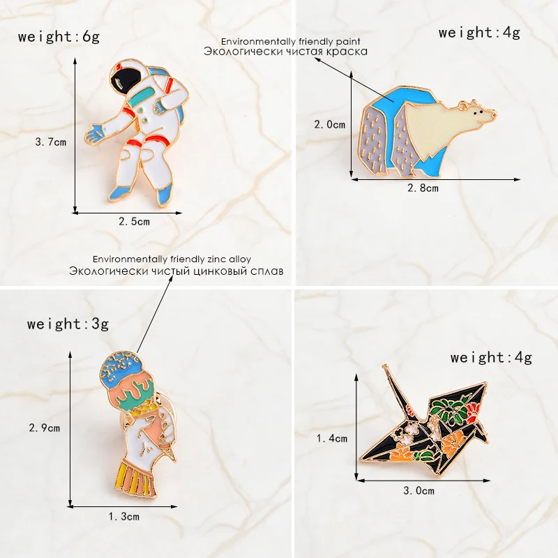 Мультяшная эмалированная бумага журавль полярный медведь астронавт мороженое булавки Кнопка животное брошь сумка Куртка Пальто Аксессуары значок-булавка на подарок