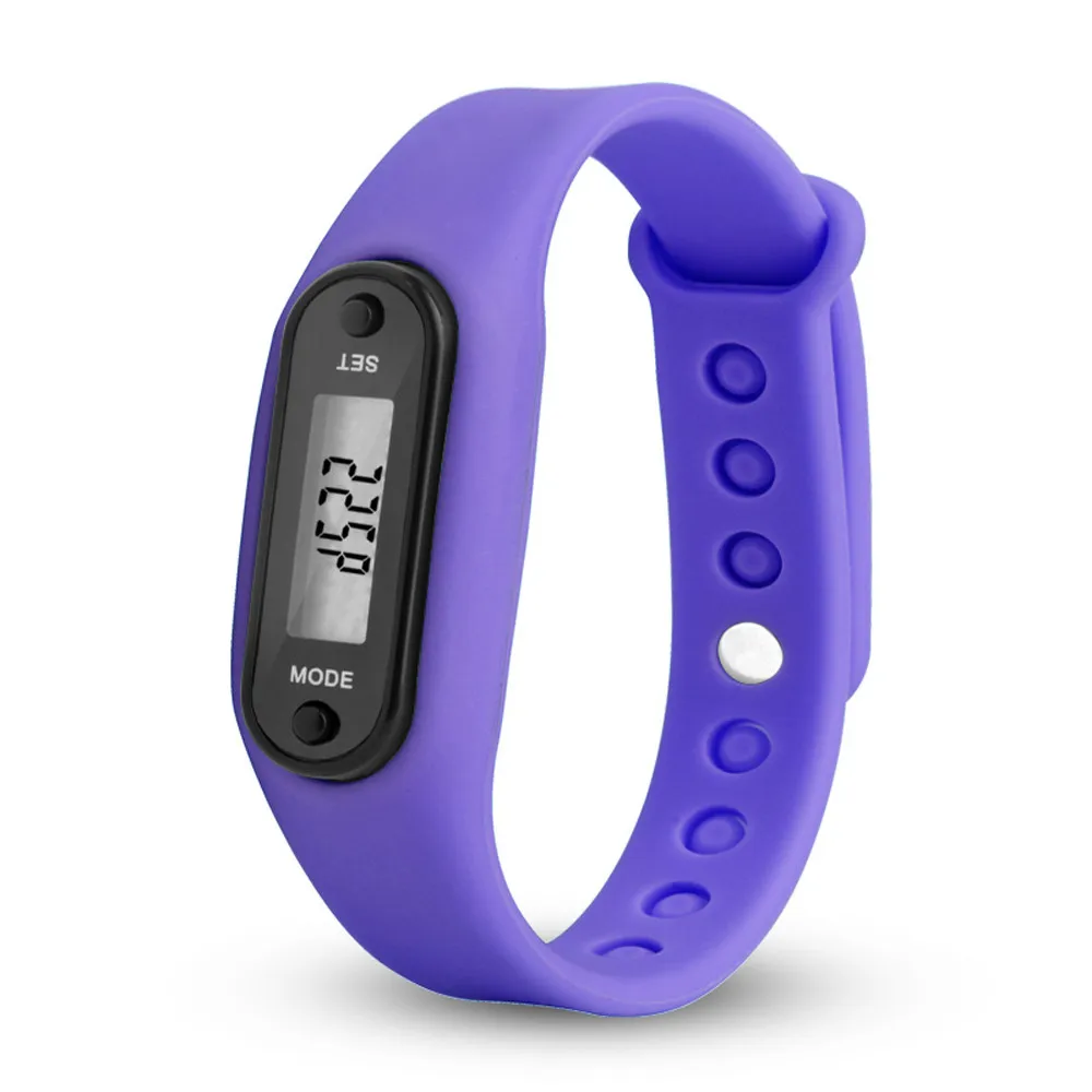 

Digital Purple LCD Watch Run Step Walking Distance Calorie Pedometer Silicone Calorie Sport Bracelet Watch for drishipping N0807