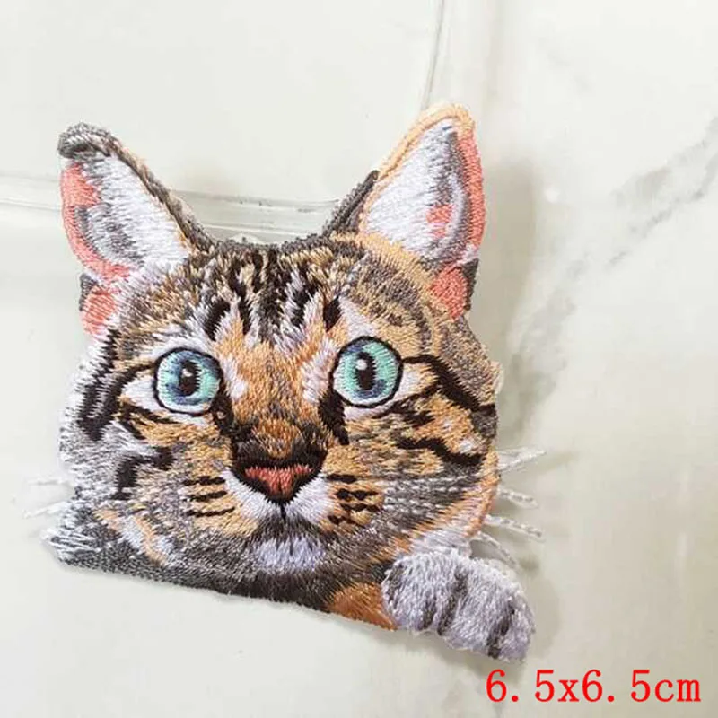 Prajna карманная нашивка с котом, Высококачественная Реалистичная 3D вышивка, нашивки для одежды, тканевые наклейки, железная аппликация с милым котом для джинсов - Цвет: Лазерный