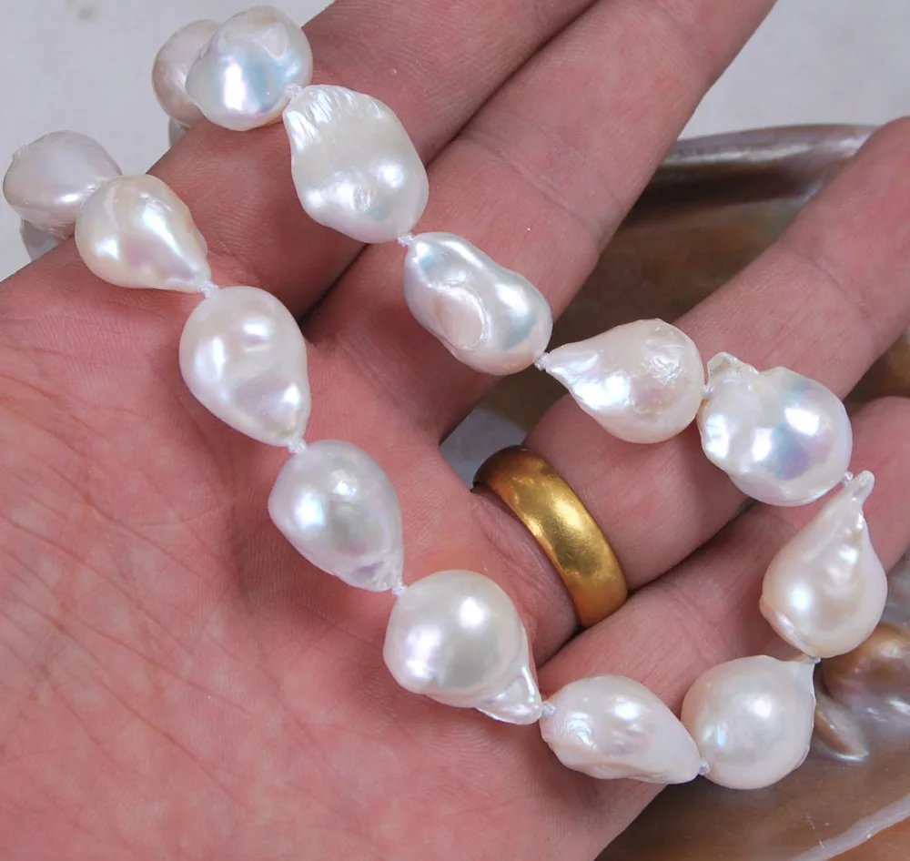

Long 17" 12-16mm Natural White Akoya Baroque Pearl Fashion Jewelry Necklace