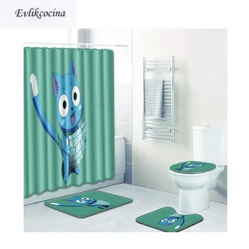 

Free Shipping 4pcs Blue Cat Backing Bag Paspas Bathroom Carpet Toilet Bath Mat Set Non Slip Tapis Salle De Bain Alfombra Bano