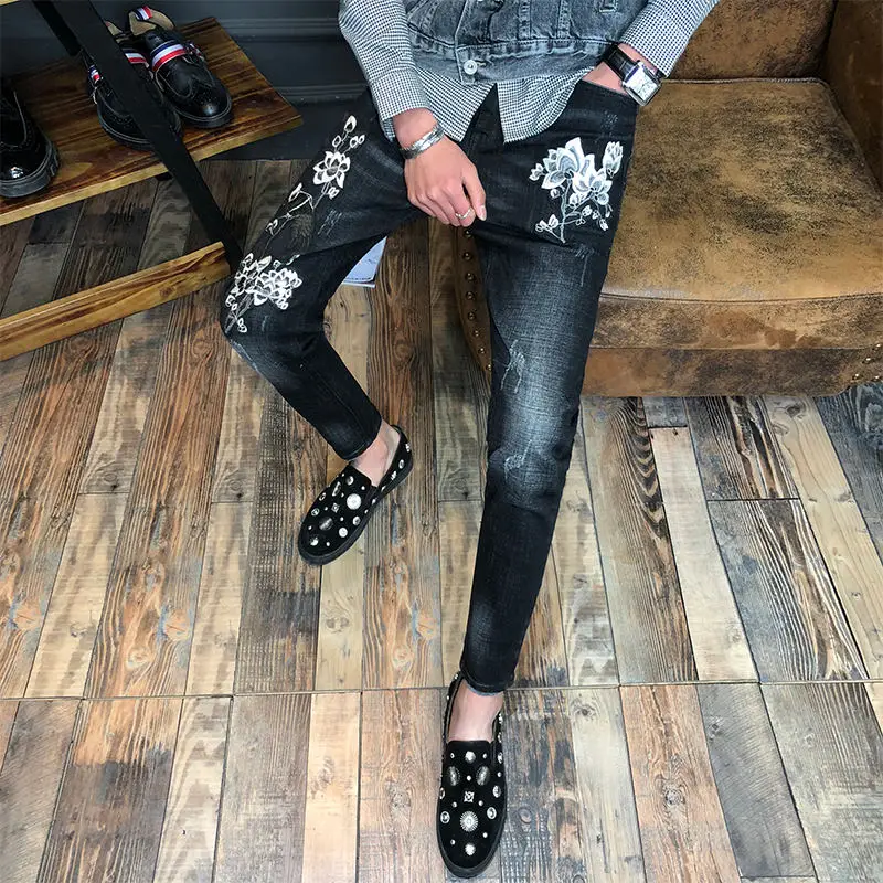 MIXCUBIC 2018 spring Autumn Korean style unique flower embroidery jeans