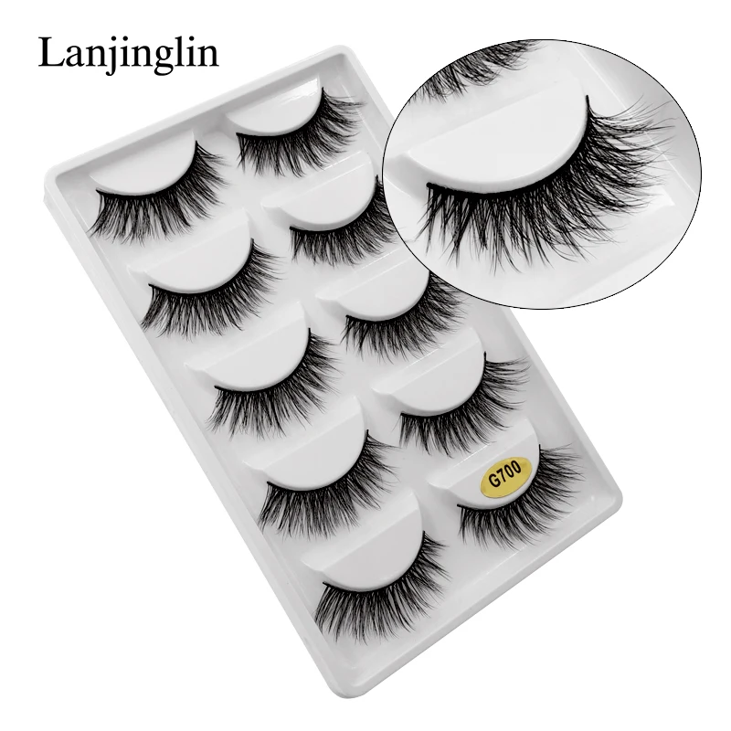 

LANJINGLIN 5 pairs faux mink eyelashes natural long false eye lash handmade make up fluffy 3d mink lashes wispy faux cils