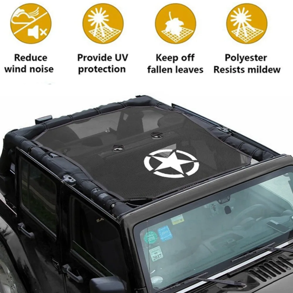

For Jeep Wrangler Accessories Durable Mesh Sun Shade Full Bikini Top Cover UV Protection with Storage Pockets For JKU 2/4-Door