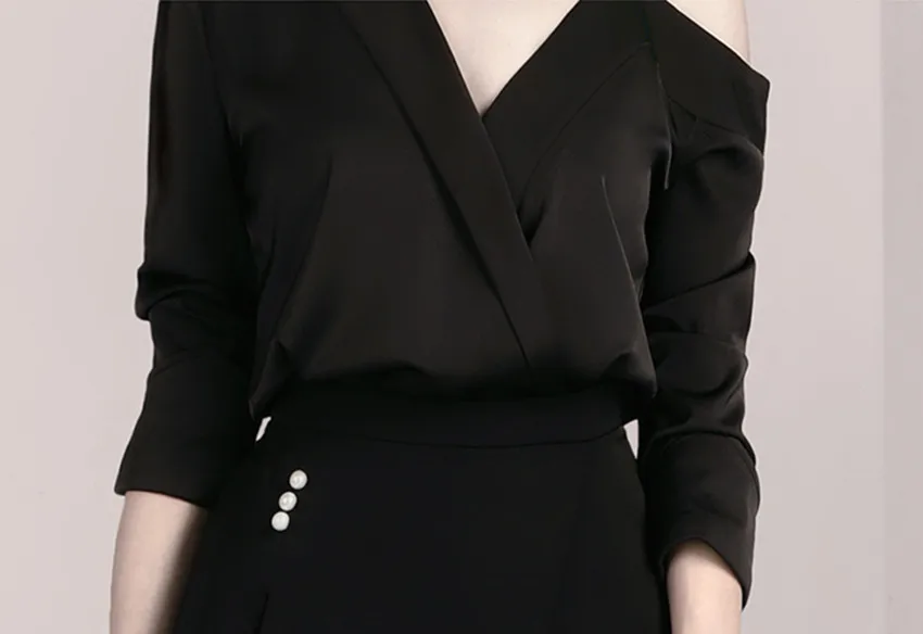 HAMALIEL, женские Подиумные брючные костюмы, летняя мода, черный цвет, длинный рукав, с открытыми плечами, блузка, рубашка+ бисер, irfla, короткие штаны, комплект