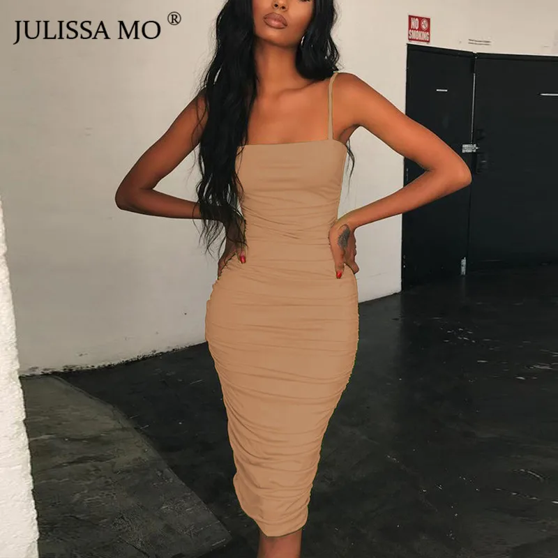 Женское облегающее платье JULISSA MO черное с драпировкой на бретельках открытой