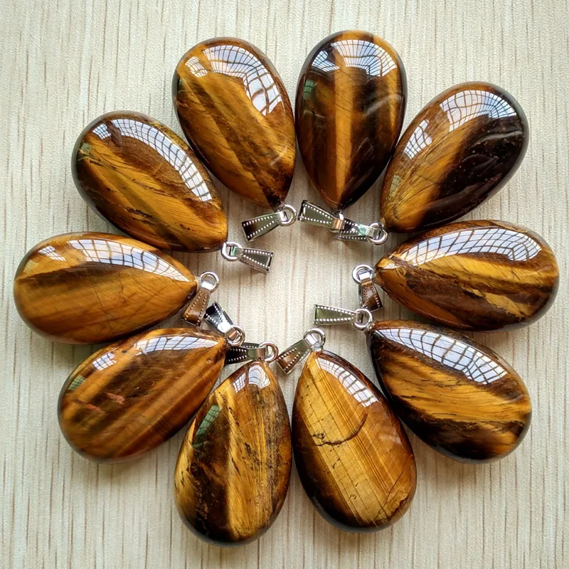 

2018 fashion high quality natural stone drop tiger eye pendants 25x40mm Charms for making 10pcs/lot wholesale free shipping