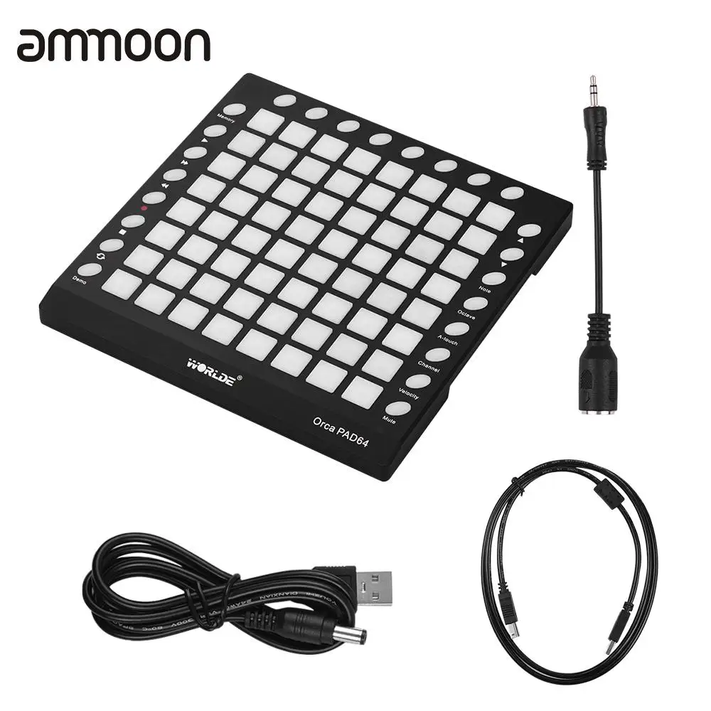 

MIDI Controller Portable USB MIDI Drum Pad Controller 64 RGB Backlit Pads 24 Buttons with USB Cable