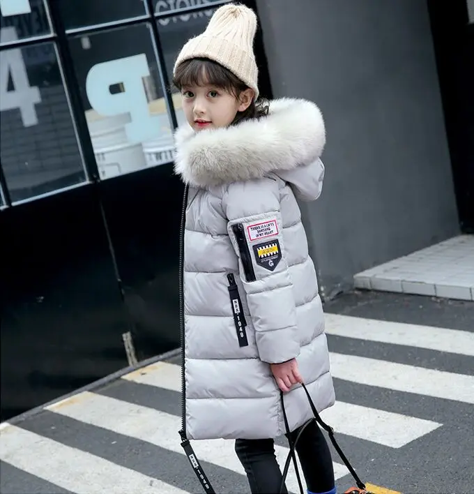 

Winter Jackets Girls Long Fur Hooded Coat Cotton Padded Coats Kids Warm Parkas For Girls Clothes Children Clothing 6-14 Years