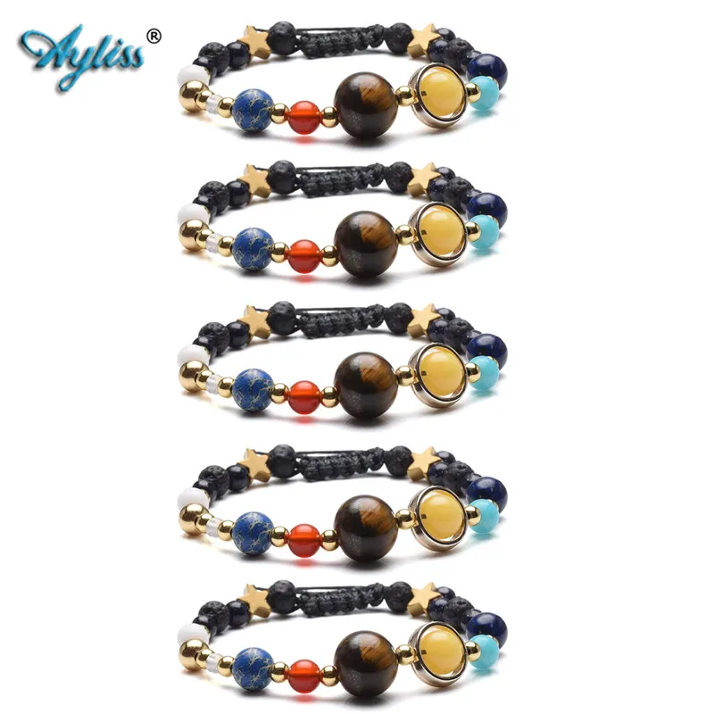 

Ayliss Natural Reiki Healing Lava Stone Aromatherapy Essential Oil Diffuser Bracelet Solar System Nine Planets Elastic Bracelet