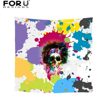 

FORUDESIGNS Colorful Skull Prints Ladies Square Scarf Elastic Fashion High Quality Hair Band Tie Foulard Chiffon Femme Autumn