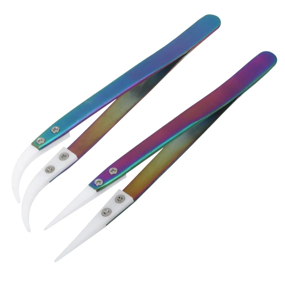

1pc Heat Resistant Ceramic Tweezers Rainbow Insulated Vape Tweezers Straight Curved Tips for Soldering Repair Work DIY Hand Tool