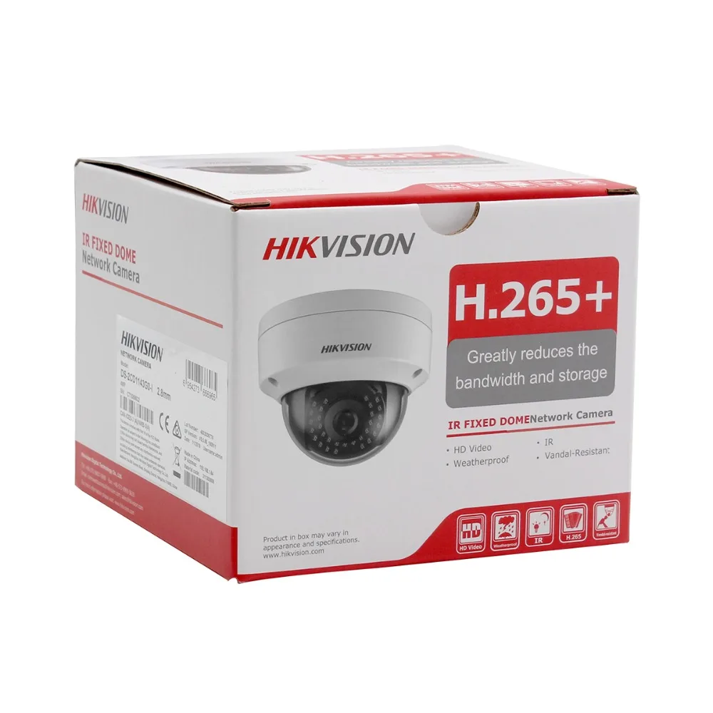 Hikvision 4MP PoE ip-камера H.265 DS-2CD1143G0-I HD CMOS Сетевые купольные камеры для видеонаблюдения 30 м ИК прозрачная ночная версия P2P удаленный доступ