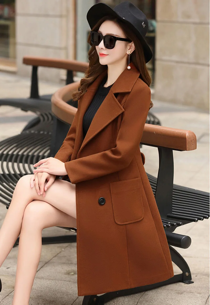Женское зимнее шерстяное пальто высокого качества Новое приталенное модное повседневное пальто больших размеров женская куртка хаки