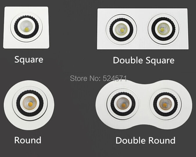 

Wholesale Square/Round/Single/Double COB 15W/20W/ Led Ceiling Down light Recessed Led Downlight 360 degree rotation AC85-260V
