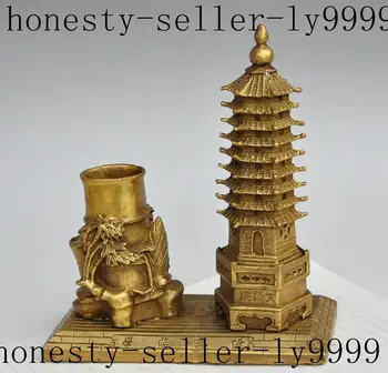 

chinese brass flower Tower Onward and upward statue Brush Pot pencil vase