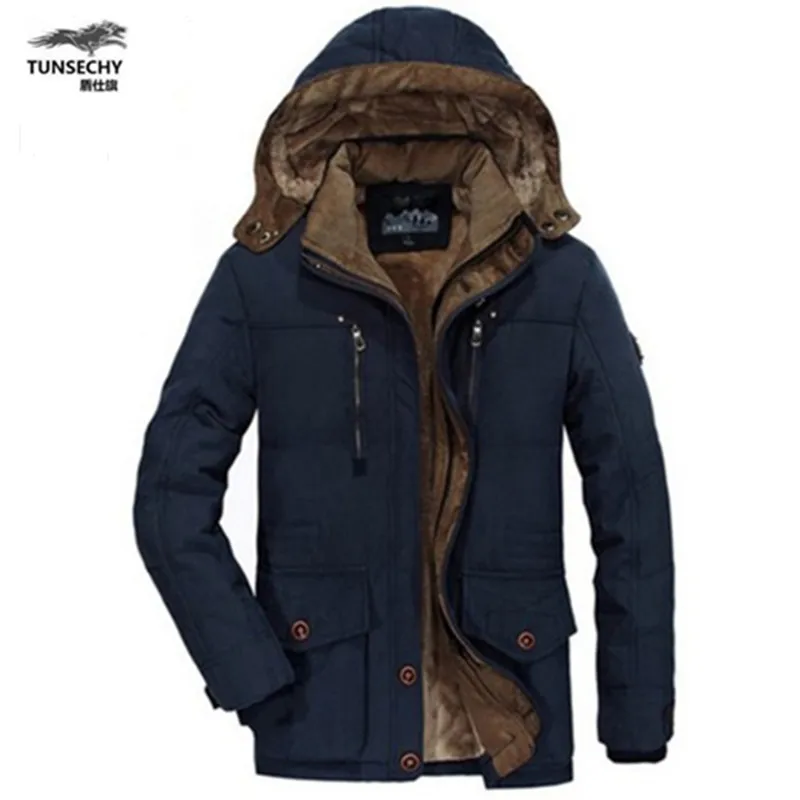 A nova jaqueta de inverno Homens de Meia idade Mais thjck quente casaco jaqueta com capuz casuais dos homens do revestimento do 