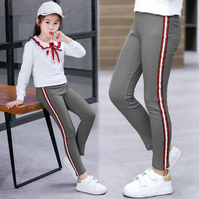 

Spring and Autumn Children's Girls Leggings Side Stripe Stretch Pants Cotton Tights School Sports Leggings Leggings Trousers