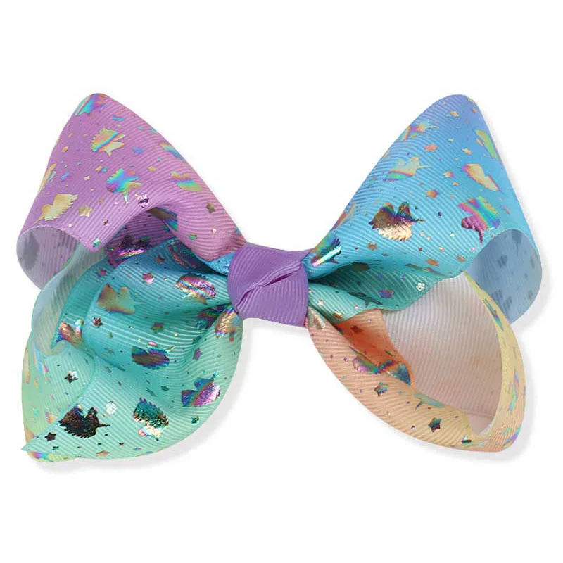 

5 inch JOJO Hair clip unicorn bows Hairgrips Kids Hair Accessories Graffiti Ribbon Knot Bows Hair Clips For Girls Hairband