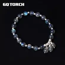 Браслеты и браслеты 925 пробы серебро натуральный лунный камень синего цвета камень бусины браслет с подвесками для женщин эластичные