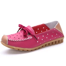 summer hole shoes woman lace-up cutout genuine leather flats 2016 anti-skid rubber comfortable mother shoes BFS3678