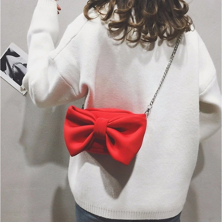 

South Korea's new lady bag, 2019 spring/summer velvet bow-tie chain cross-body bag small square trend bag