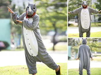 

New Animal Pajamas Women Costumes Gray Rhinoceros Onesies Men Pyjamas Costumes Cartoon Sleepsuit Sleepwear