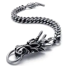 Men s Jewelry Bracelet Stainless Steel Dragon Biker Black Silver