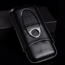 COHIBA черная крокодиловая кожа портсигар Humidor 3 трубки граф портативный путешествия с нержавеющей стали обрезки сигар сумка коробка