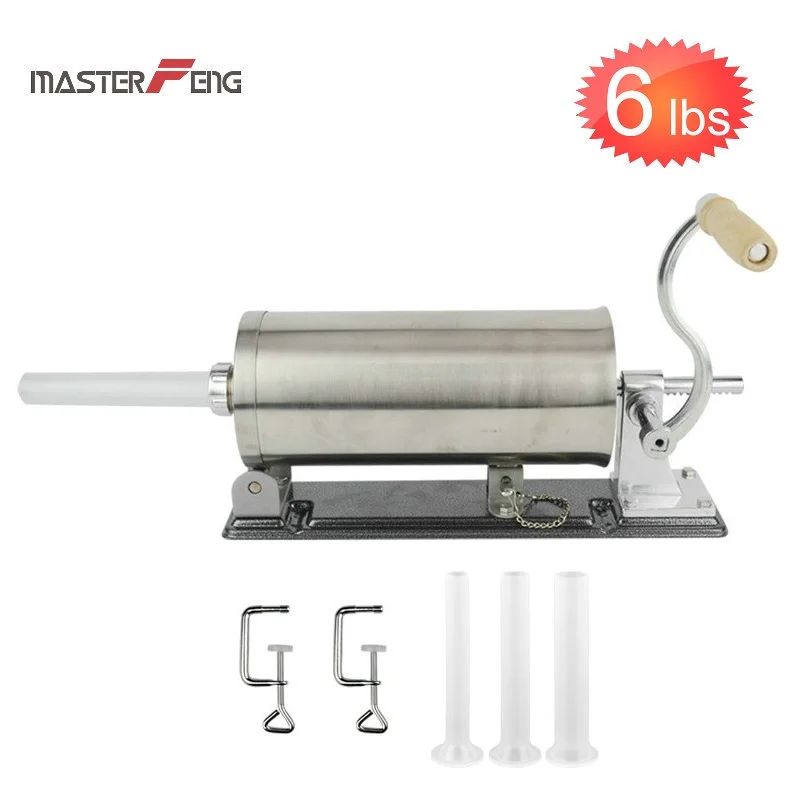  6 LBS homemade sausage stuffer filler stainless steel manual table sausage syringe kitchen tool mea