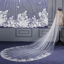 4 метра супер широкая свадебная фата для собора шампанского длинная кружевная кромка белая Фата невесты Свадебные аксессуары для невесты Veu De Noiva