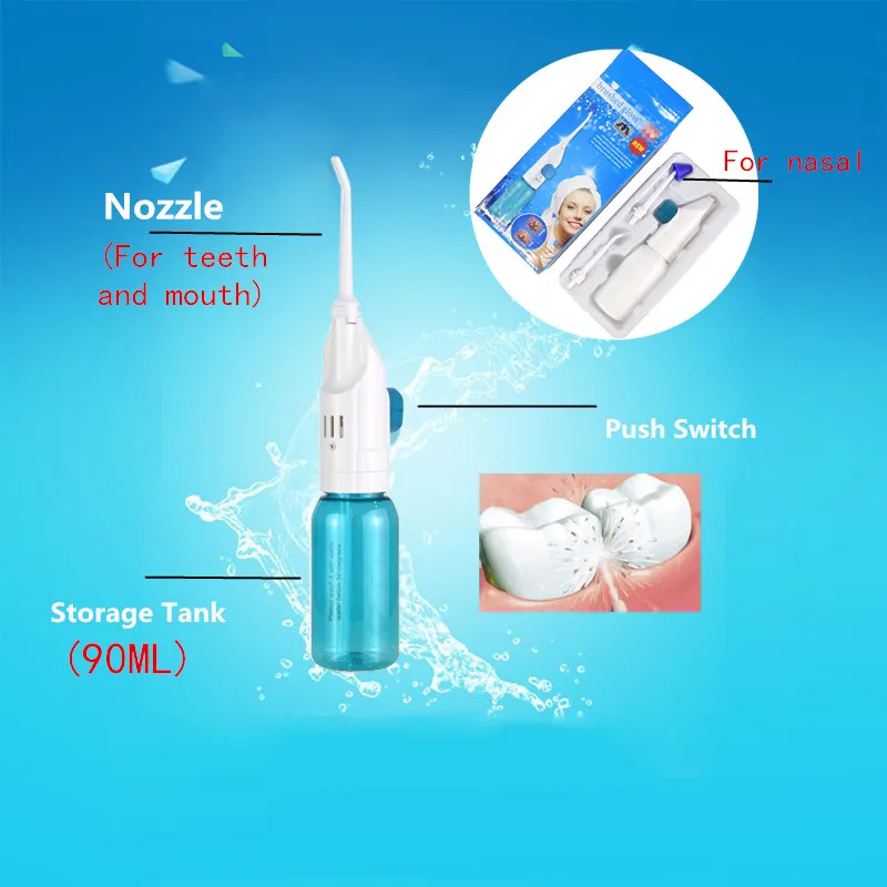 

2 in 1 Portable Air Dental Hygiene Floss Oral Irrigator No Batteries Dental Water jet Cleaning Tooth Mouth Oral nasal cleaner