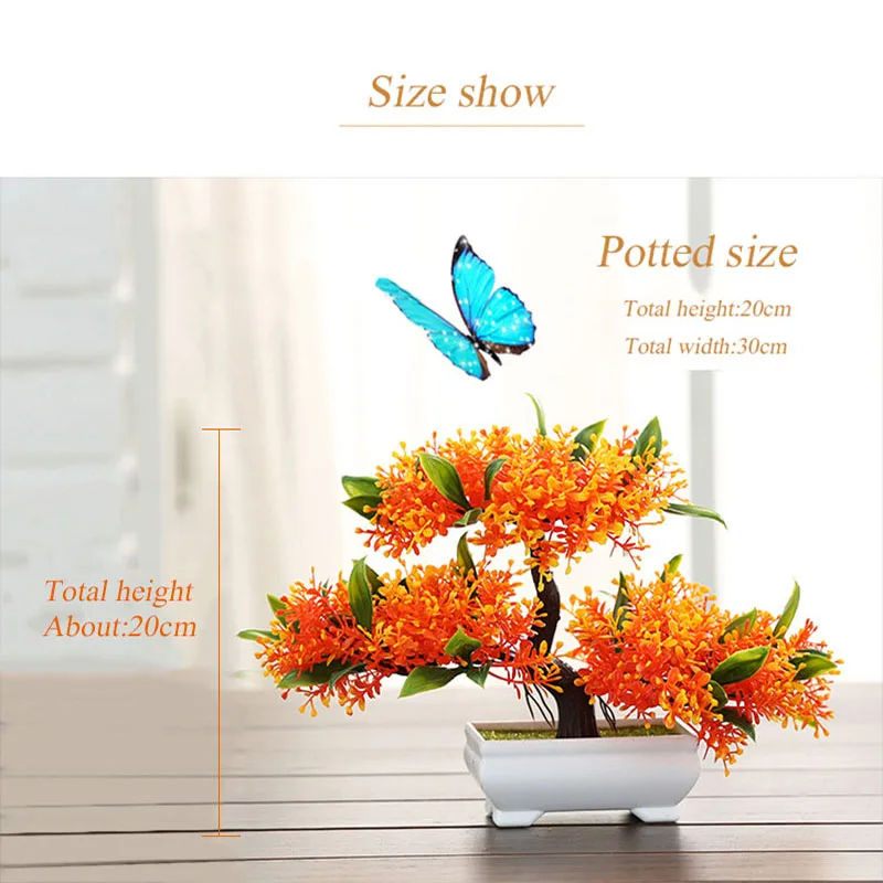 Flone Artificial Plant Tree Fake Plastic Potted Bonsai Plant Small Tree Living Room Hotel Decoration Bookcase Office Accessories (1)