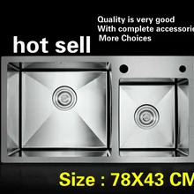 Горячая Бытовая Роскошная кухонная ручная раковина двойной паз vogue 304 нержавеющая сталь большой 78x43 см