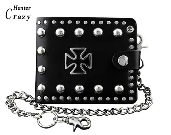 

Men's Boys Fashion Punk Black Leather Wallet with Long Chain H-21
