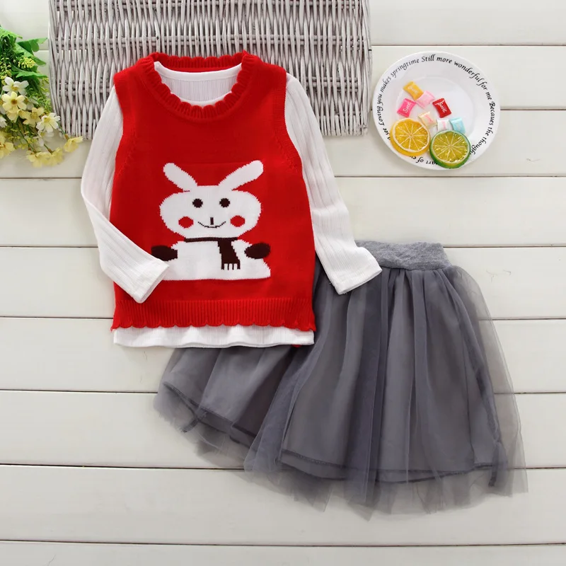 

2019 new Spring baby girls set children casual cartoon shirt + Vest + Skirt Suit Three pieces autumn tracksuit Kids Clothes Sets