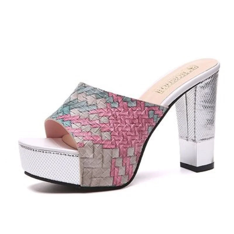 Г. Новые сандалии тапочки на Высоком толстом каблуке модные шлепанцы обувь с открытым носком - Цвет: 2