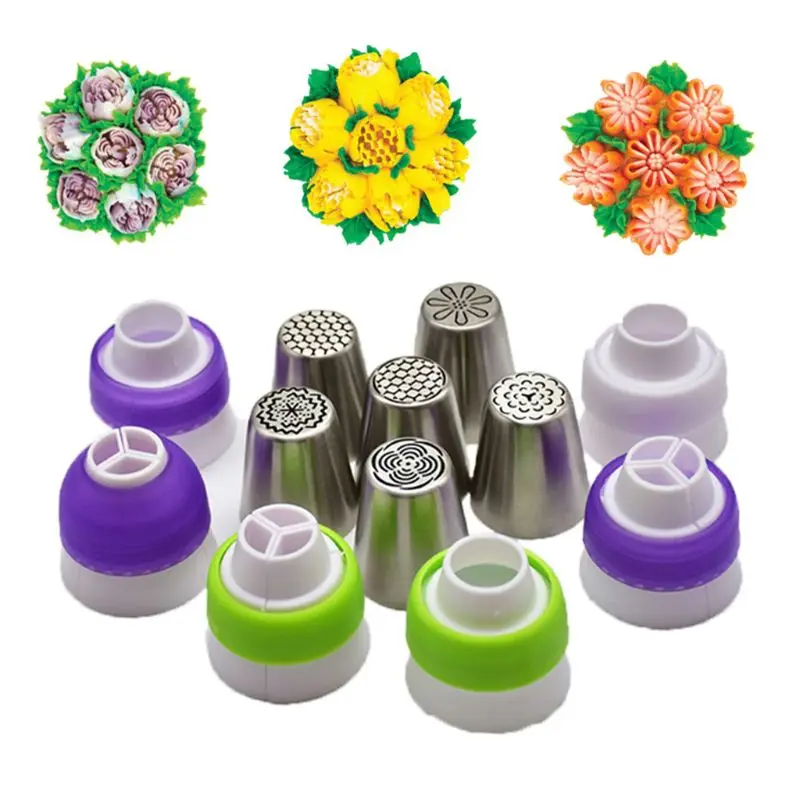 

6pcs Stainless Steel Russian Icing Piping Nozzle + 6pcs Converter Adaptor Pastry Decorating Tips Cake Tools DIY Baking Supplies