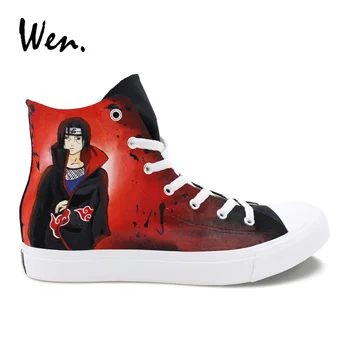 

Wen Hand Painted Skateboard Shoes Design Naruto Itachi Jiraiya High Top Anime Canvas Shoes Women Black Men Sneakers Plimsolls
