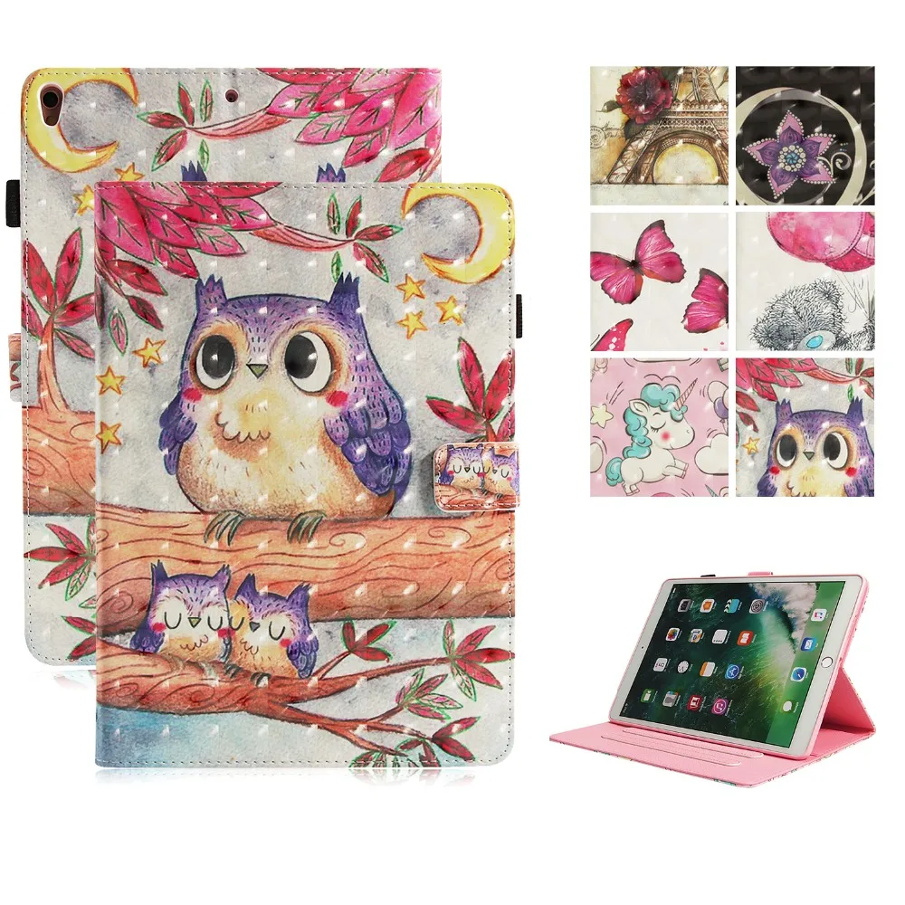 

Funda For Apple iPad Pro 10.5 2017 Fashion 3D Printed Pattern Leather Flip Wallet Case Cover 10.5" Silicone Shell Coque Stands