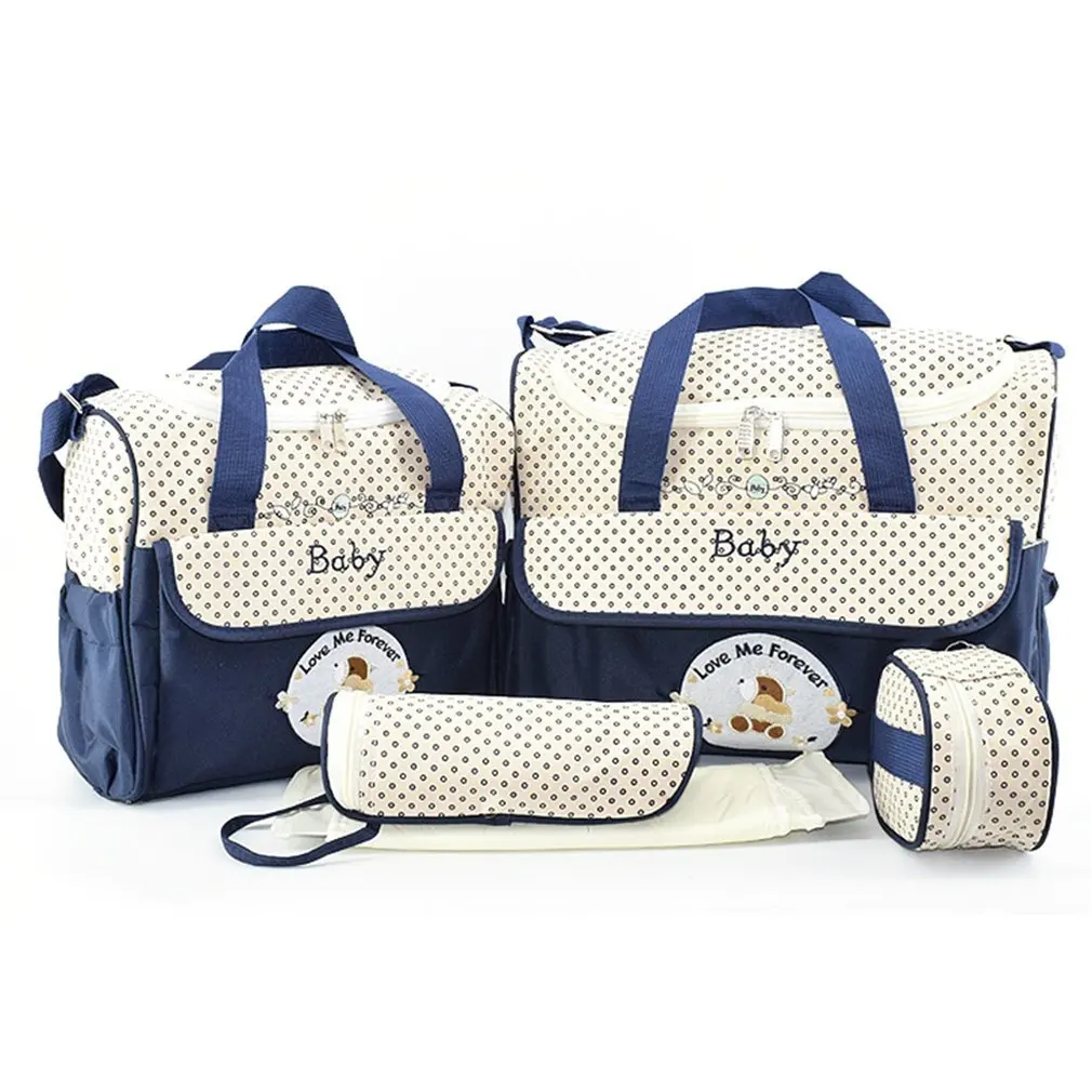 

OUTAD Fashion Mummy Bag 5pcs/Set Portable Multifunctional Dot Print Shoulder Bag Handbag Baby Diaper Nappy Bag Hot Sale